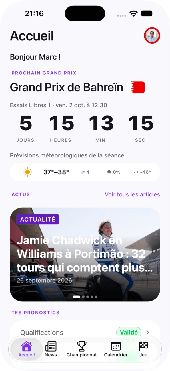 Accueil — prochain Grand Prix