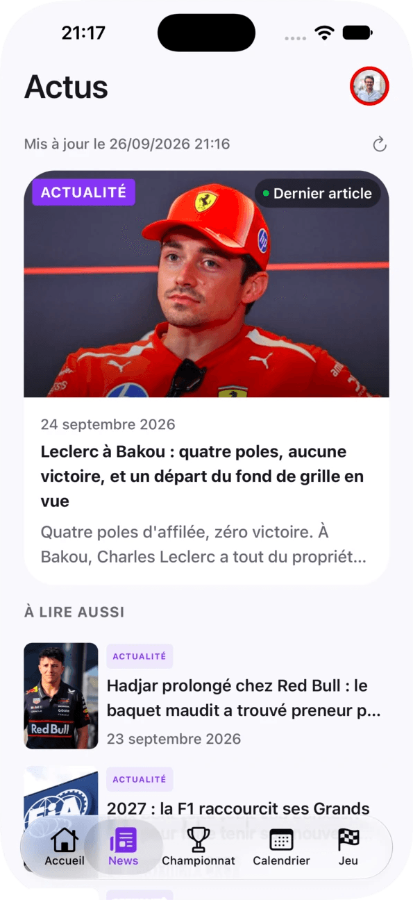 Actus — fil d'actualité F1